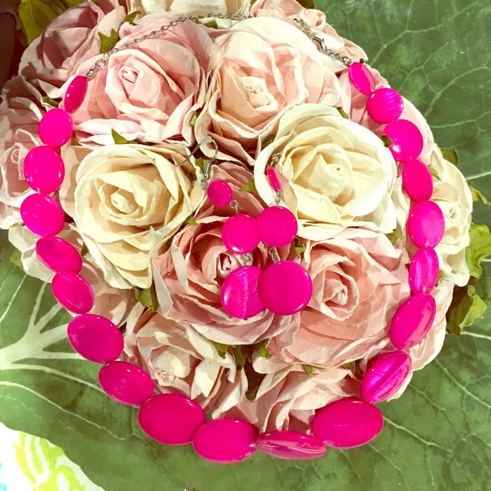 HOT Pink Necklace & Matching Earrings to Complete
